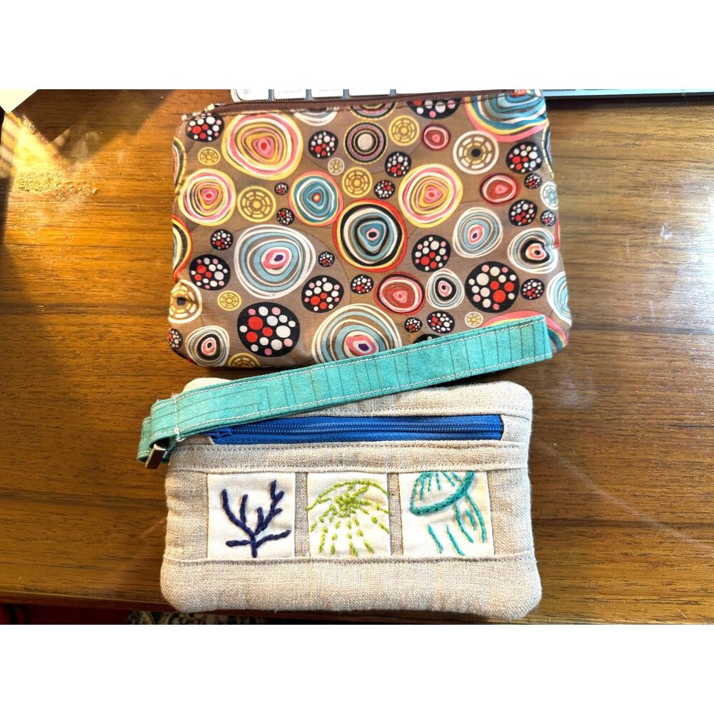 2 Coin Purses Cosmetic Bags Fabric Zippered